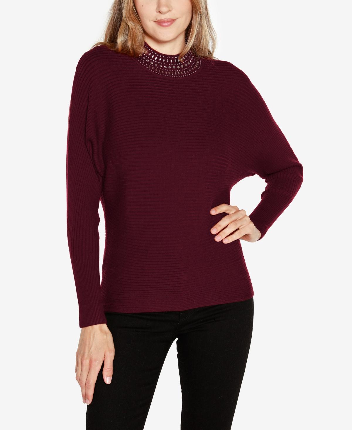 Belldini Womens Embellished Neck Ribbed Dolman Sweater Product Image