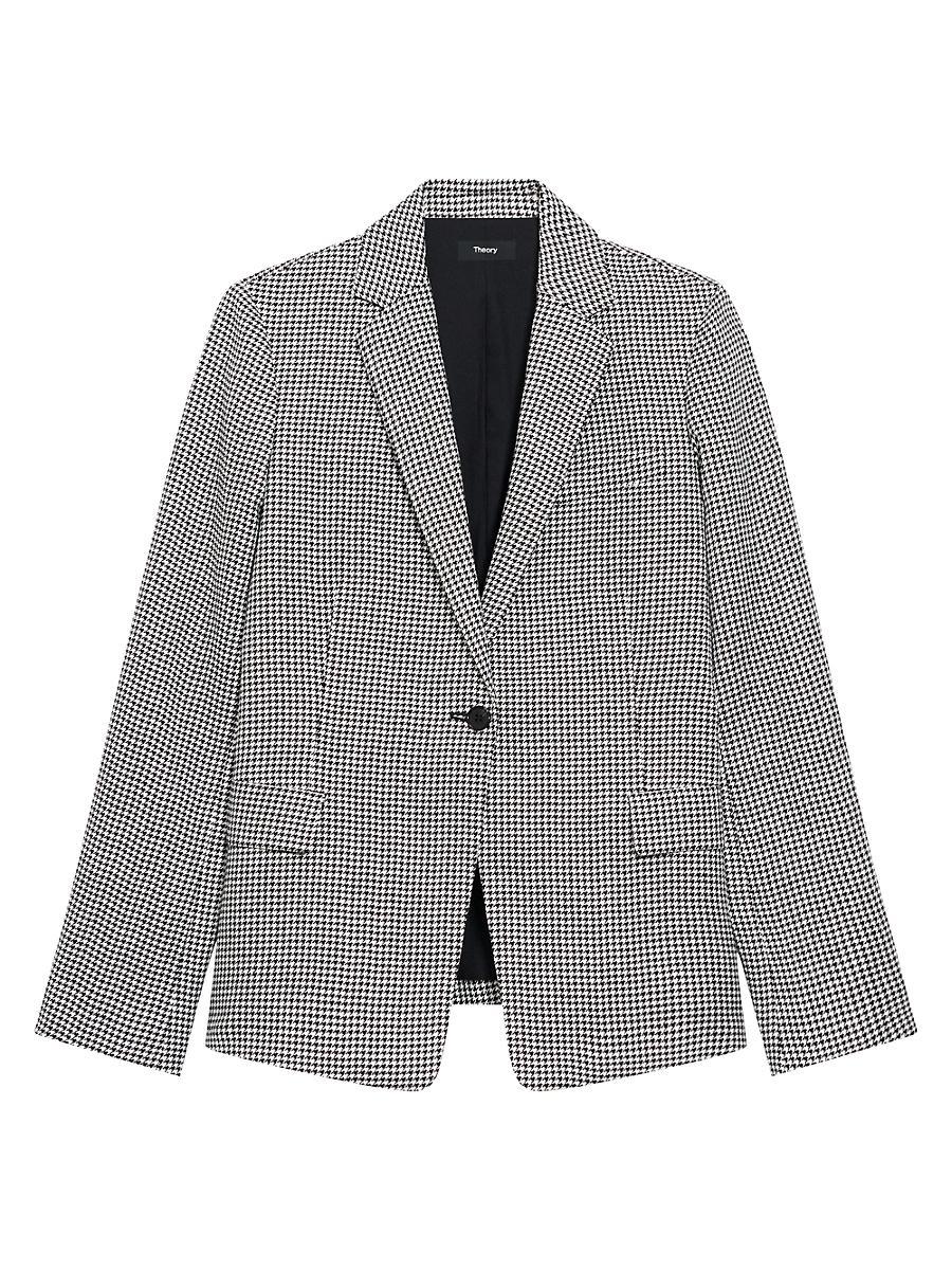 Womens Houndstooth Linen-Blend Slim-Fit Blazer Product Image