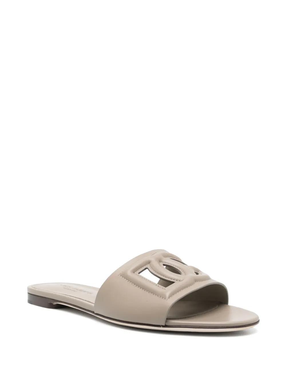DOLCE & GABBANA White Leather Slippers In Grey Product Image