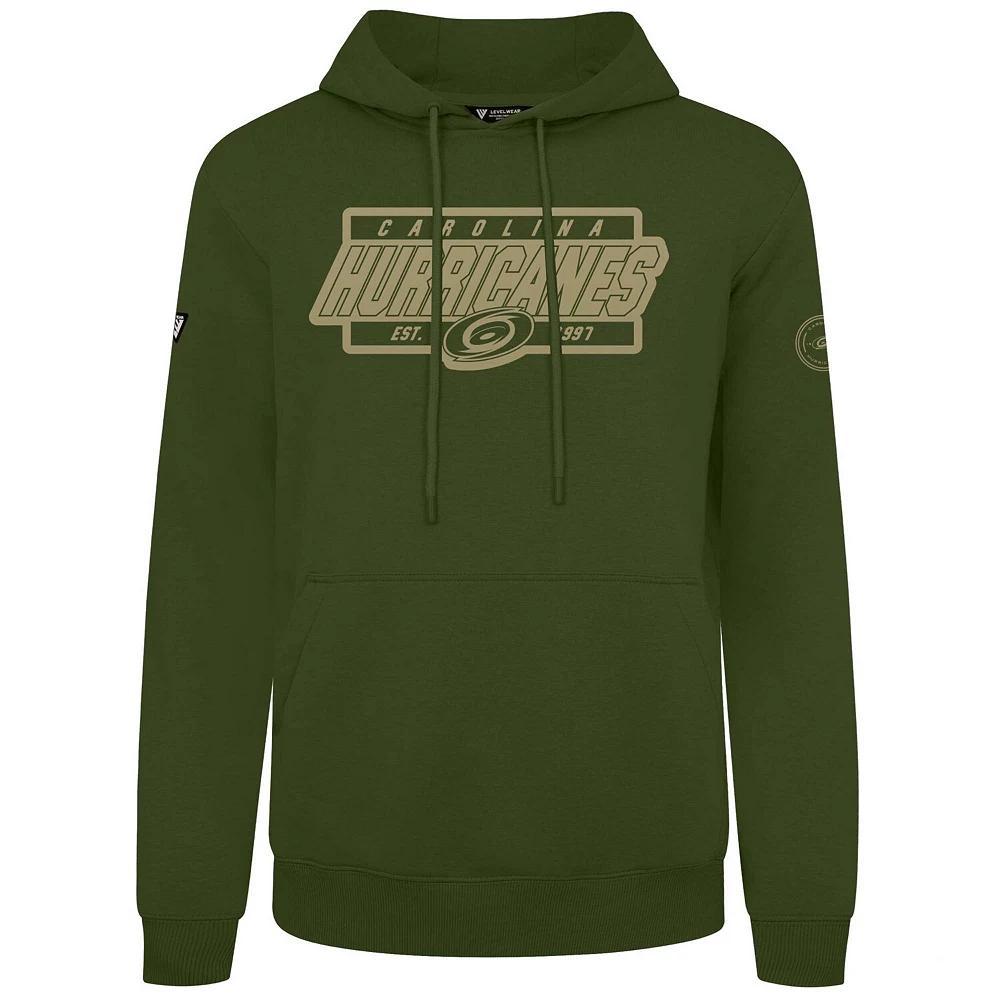Men's Levelwear Olive Carolina Hurricanes Podium Pullover Hoodie, Size: Large, Team Product Image