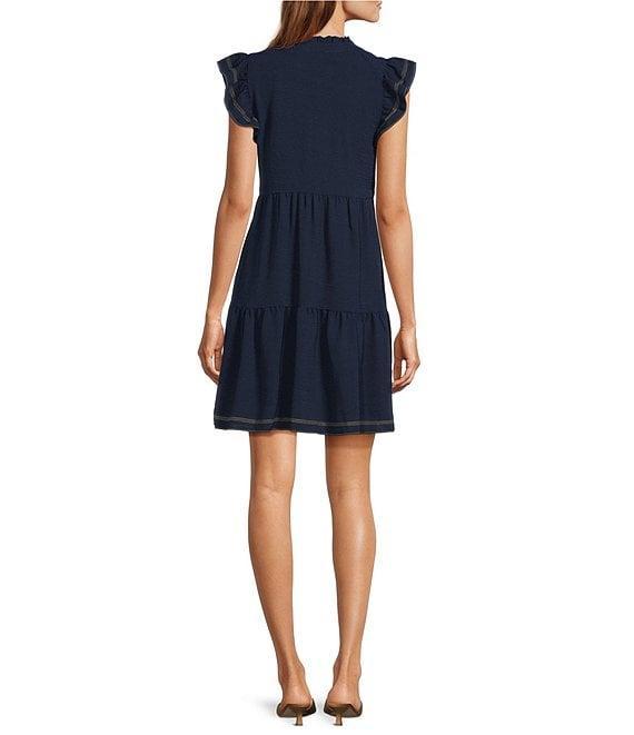 Skies Are Blue Split V-Neck Ruffle Cap Sleeve Tiered Dress Product Image