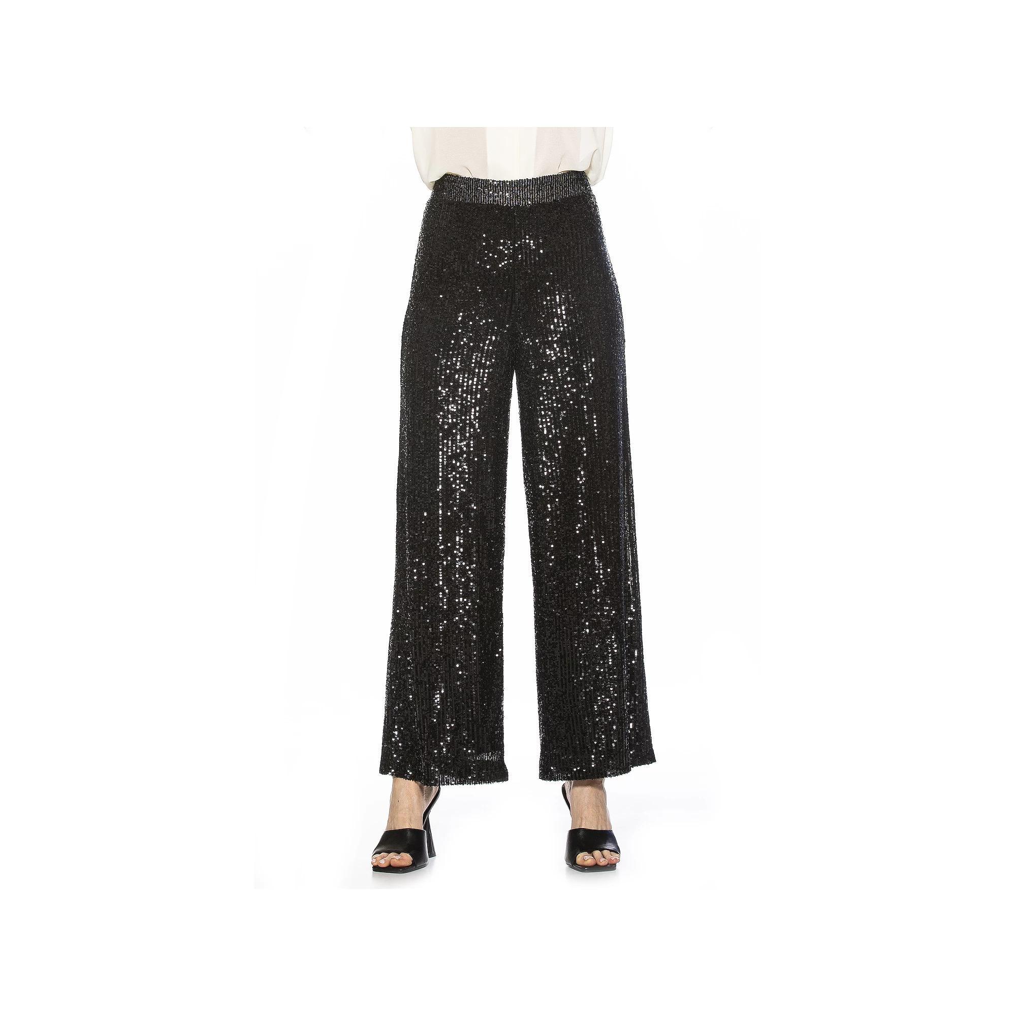 Women's ALEXIA ADMOR Wide-Leg Sequin Pants, Size: XL, Black Product Image
