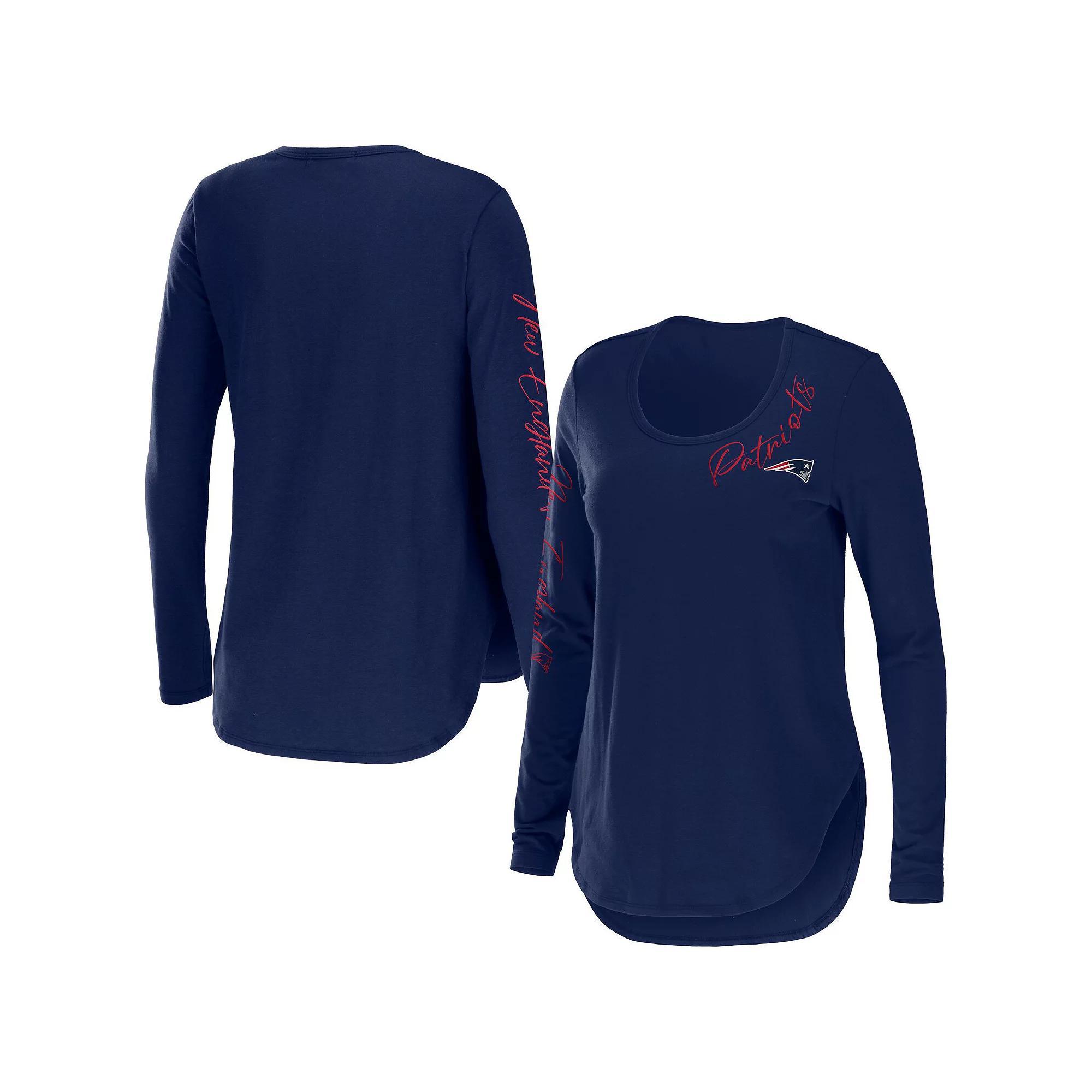 Women's WEAR by Erin Andrews College Navy Seattle Seahawks Team Scoop Neck Tri-Blend Long Sleeve T-Shirt, Size: Small, Blue Product Image
