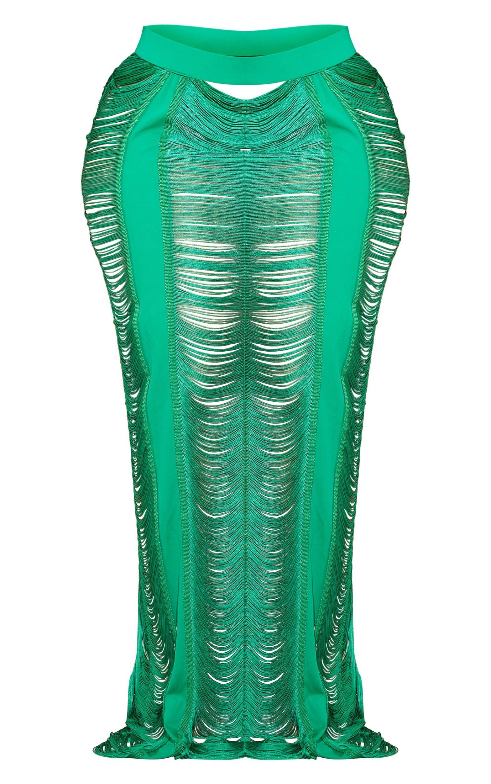 Plus Green Fringed Maxi Skirt Product Image
