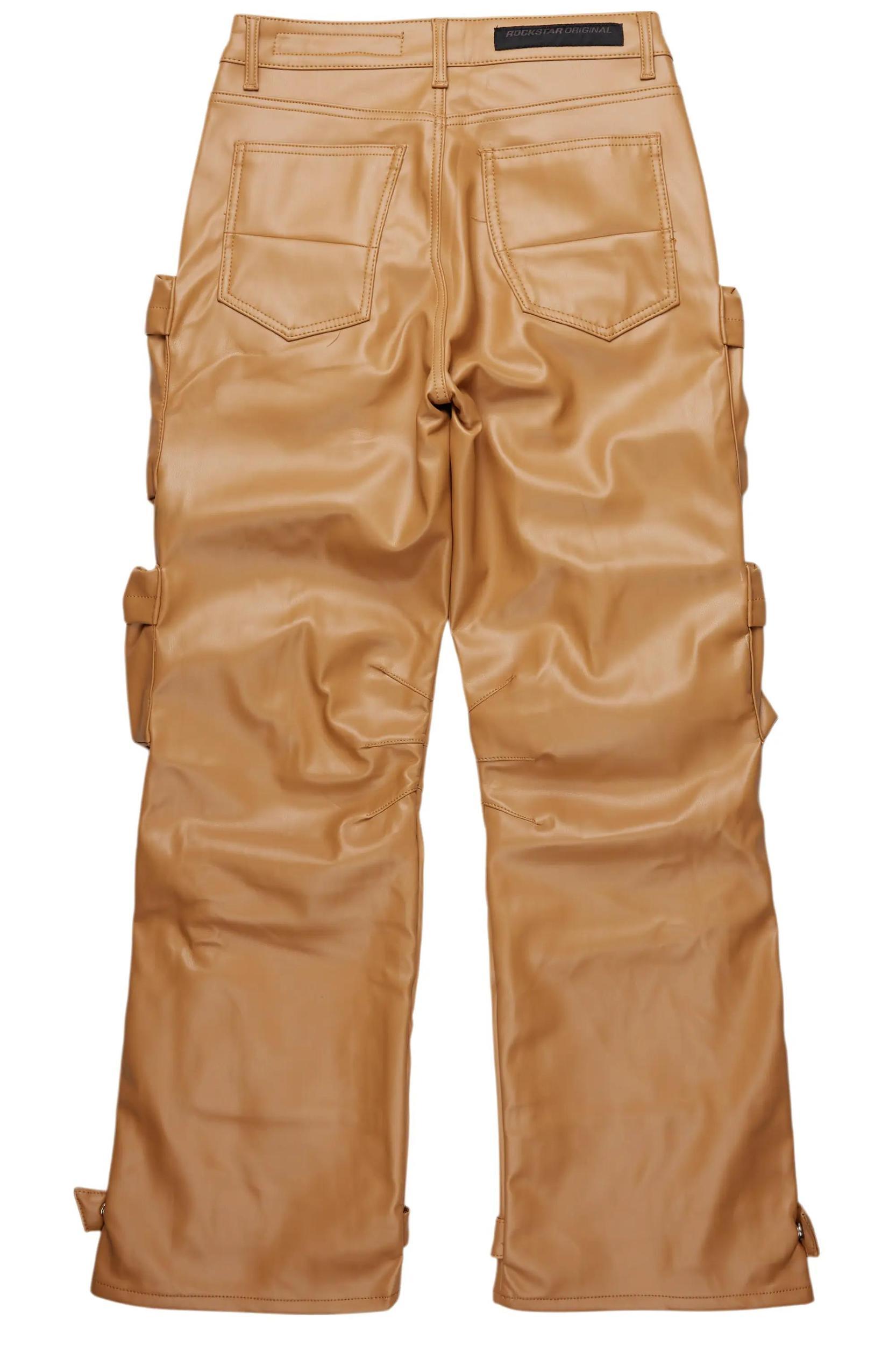 Lenz Beige PU Stacked Leather Jean Male Product Image