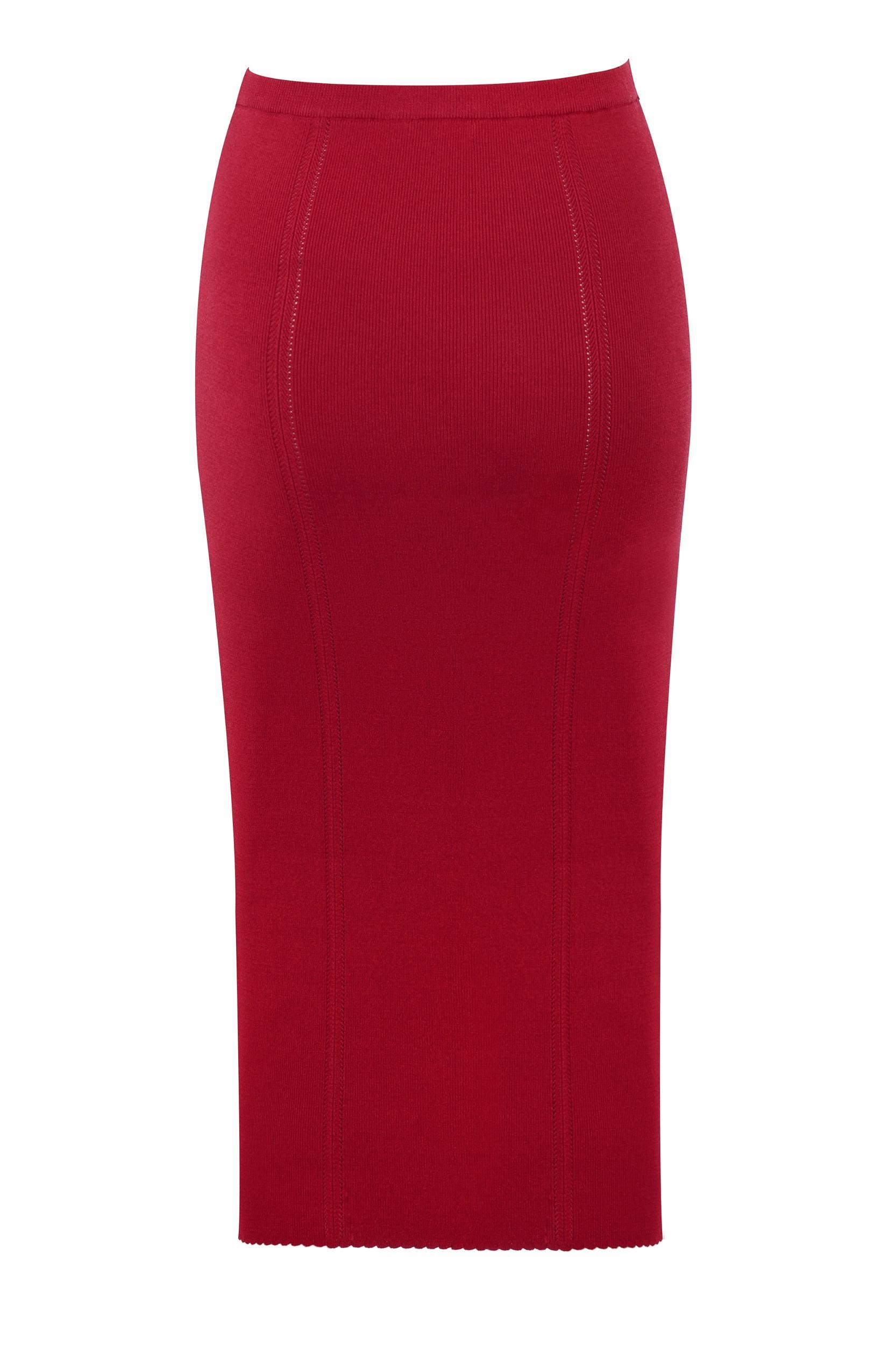 Eliane  red bodycon knitted midi skirt Product Image