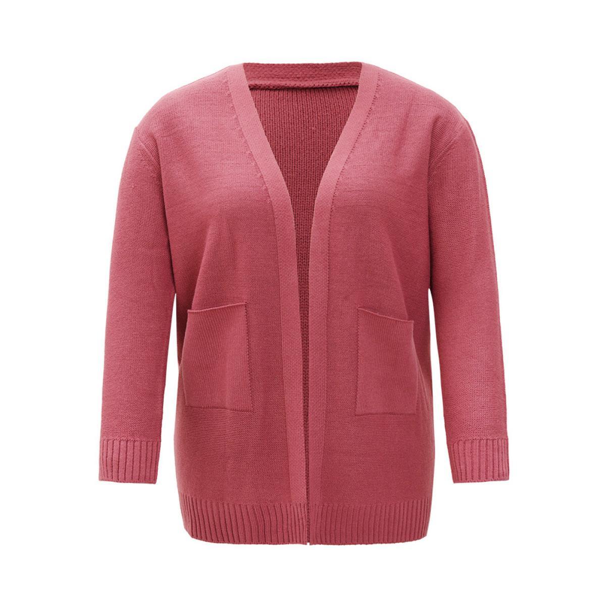 Plus Size Solid Patched Pocket Open Front Long Sleeve Cardigan Russet Women Casual Loose Long Sleeve Everyday Cardigans BloomChic 22-24/3X Product Image