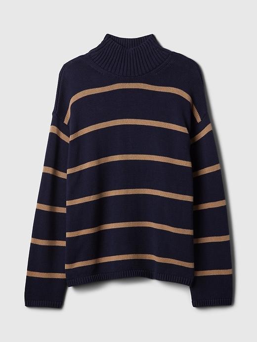 100% Cotton Oversized Split-Hem Mockneck Sweater Product Image