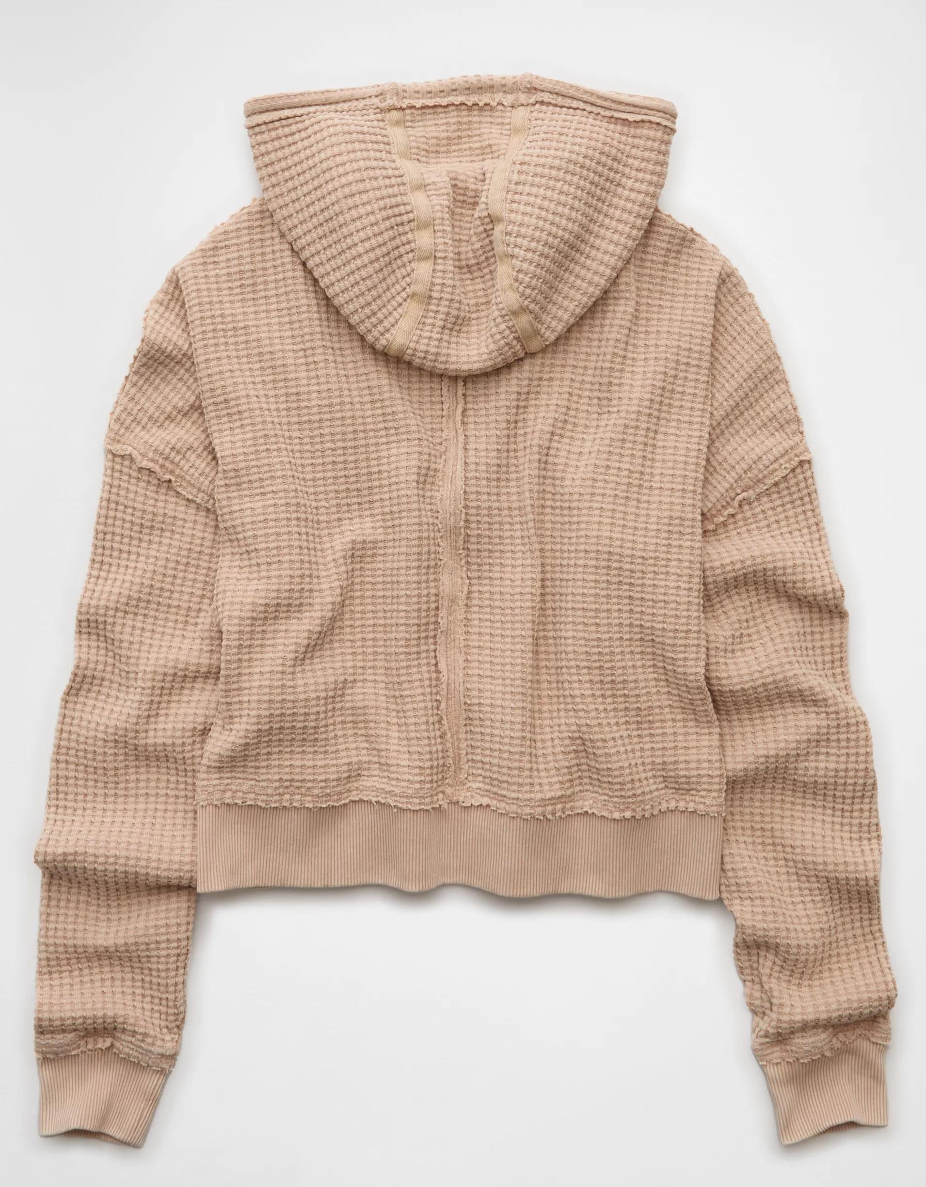 AE Cropped Waffle Zip-Up Hoodie Product Image