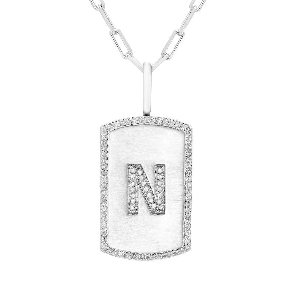 It's Personal Initial Sterling Silver & 1/4 Carat T.W. Diamond Dog Tag Necklace, Women's, Size: 20", Sterling Z Product Image