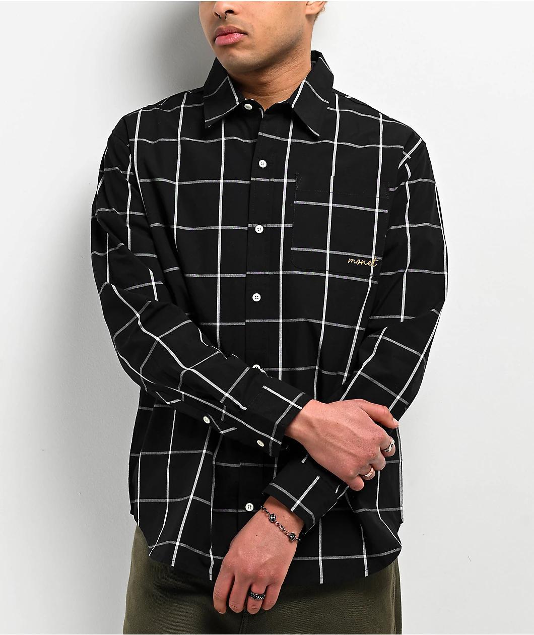 Monet Skateboards Grip Black Long Sleeve Button Up Shirt Product Image