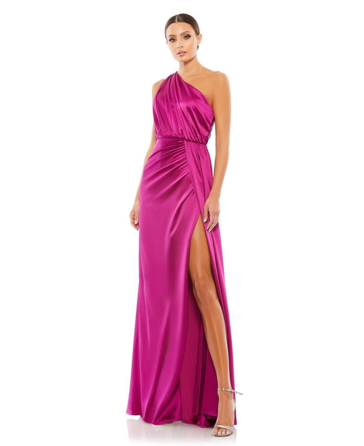 Womens One-Shoulder Draped Satin Gown Product Image