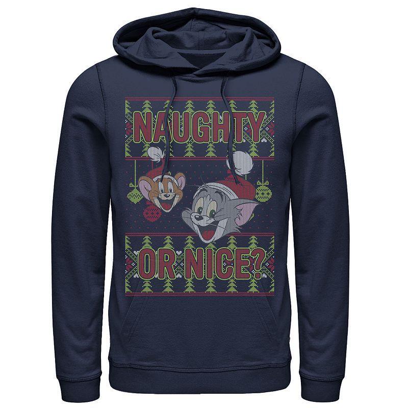 Mens Tom And Jerry Naughty Or Nice Holiday Pattern Hoodie Blue Product Image