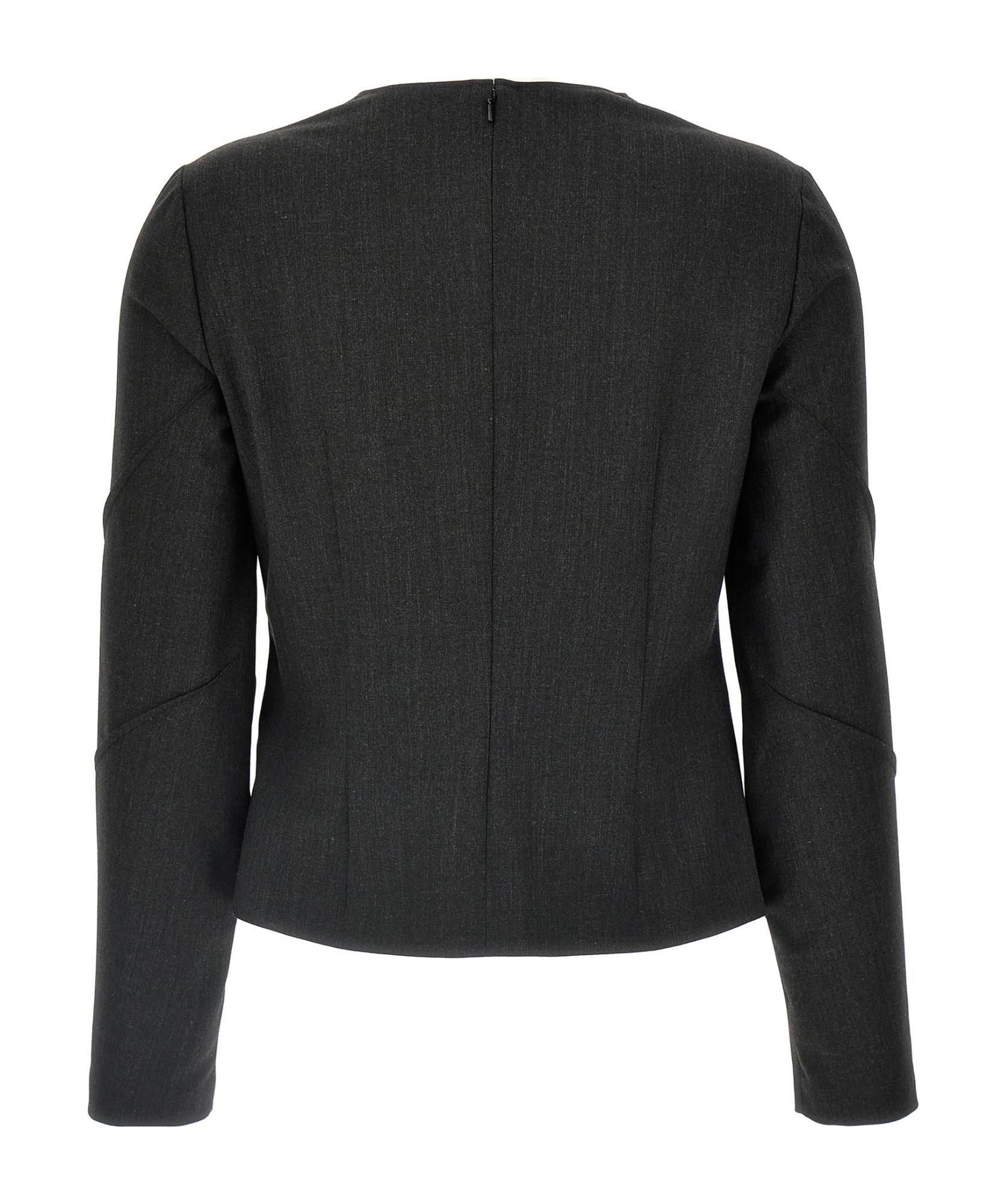 ALBERTA FERRETTI Pleated Blouse With Long Sleeves And Round Neck In Gray Product Image