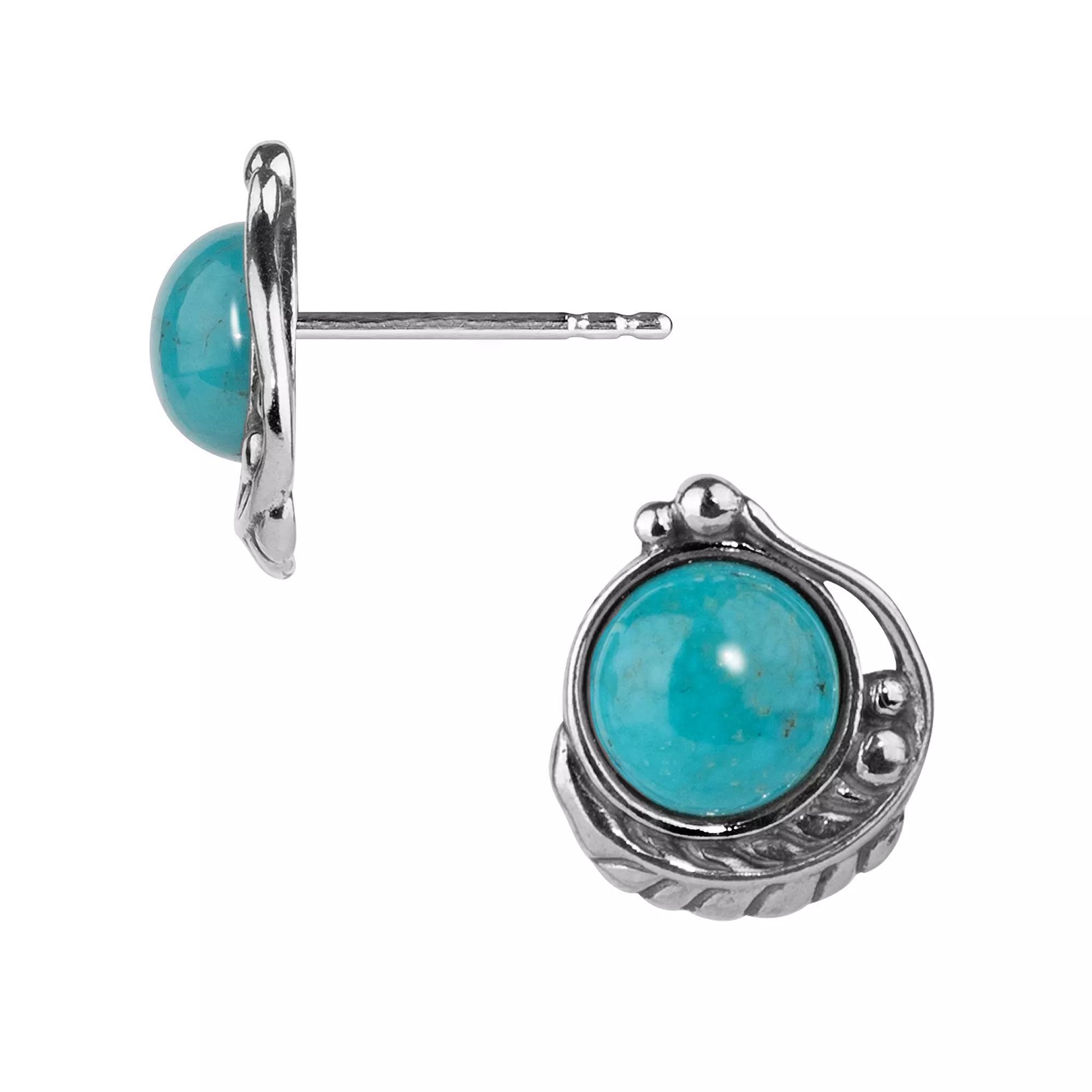 Southwest Spirit Sterling Silver and Turquoise Button Earrings, Womens, Blue Turquoise Product Image