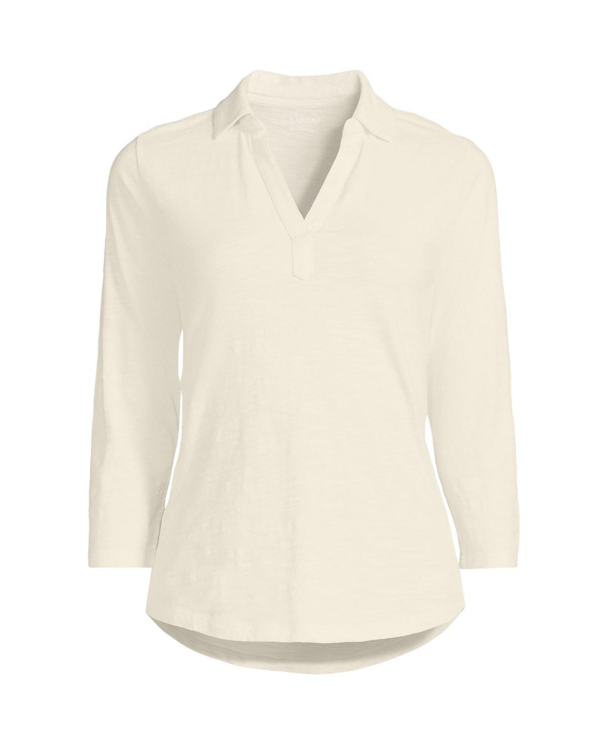 Women's Lands' End Slub Polo Top, Size: Medium, Ivory Product Image