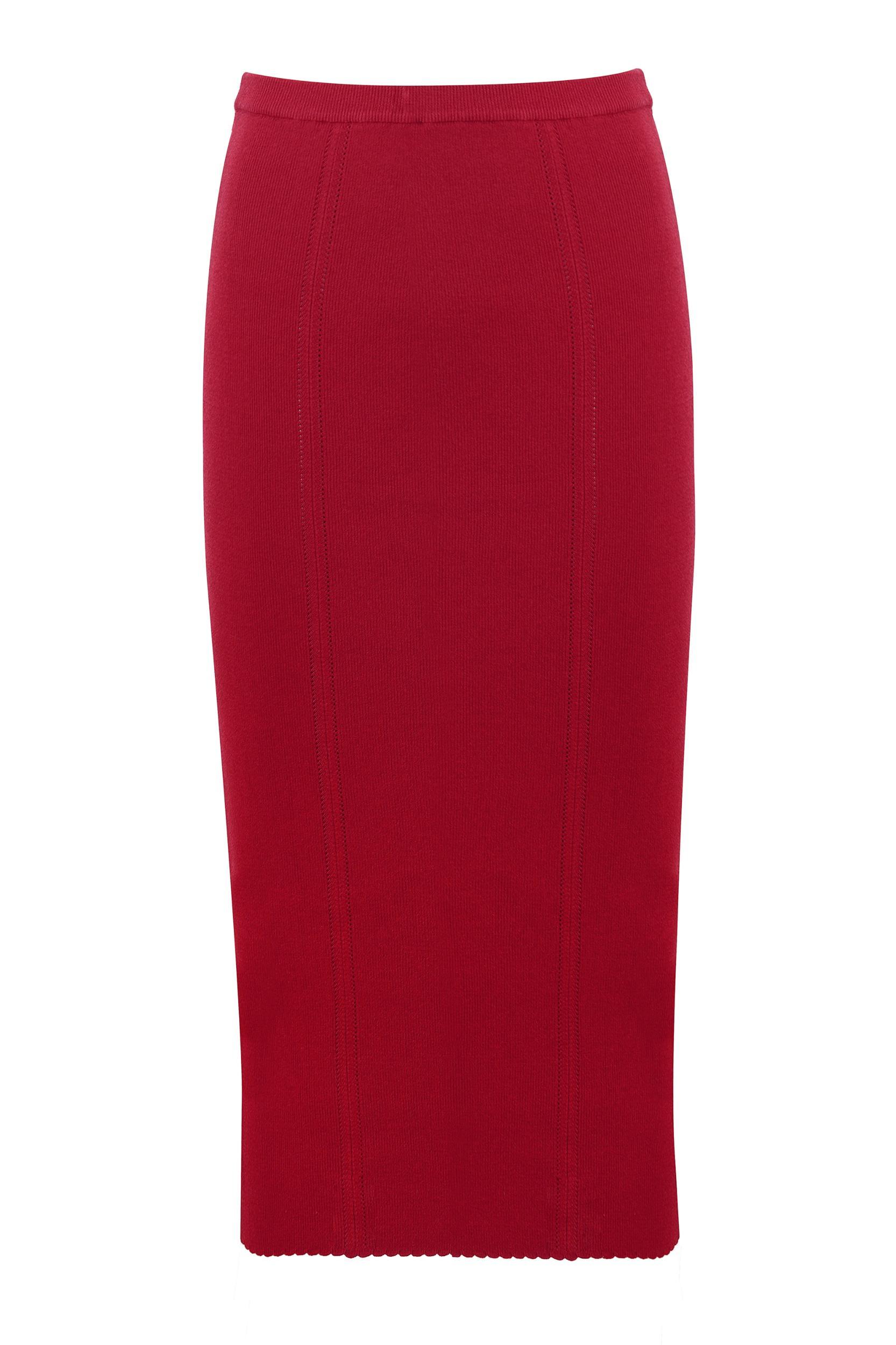 Eliane  red bodycon knitted midi skirt Product Image