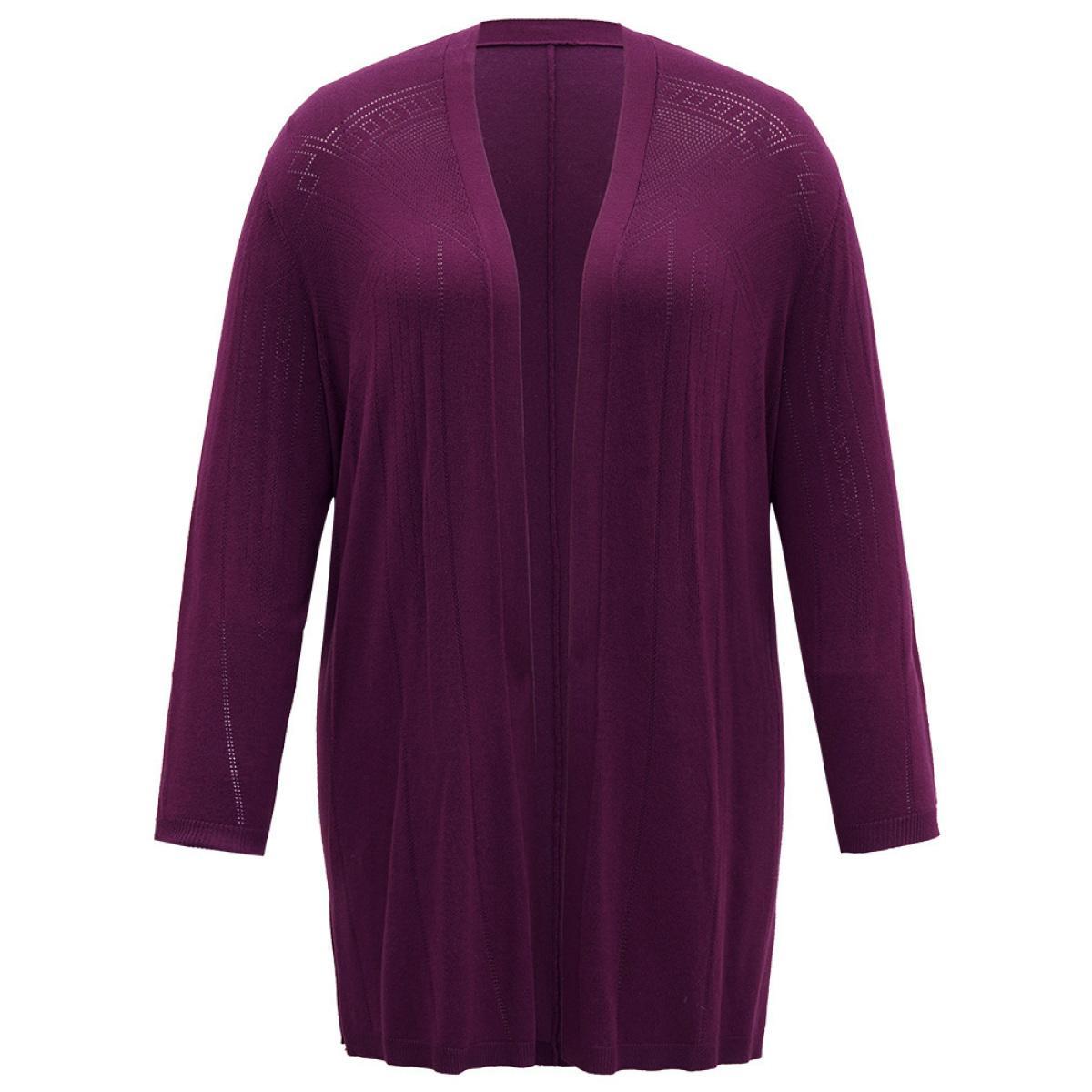 Plus Size Supersoft Essentials Plain Hollow Out Open Front Cardigan Purple Women Basics Loose Long Sleeve Everyday Cardigans BloomChic 18-20/2X Product Image