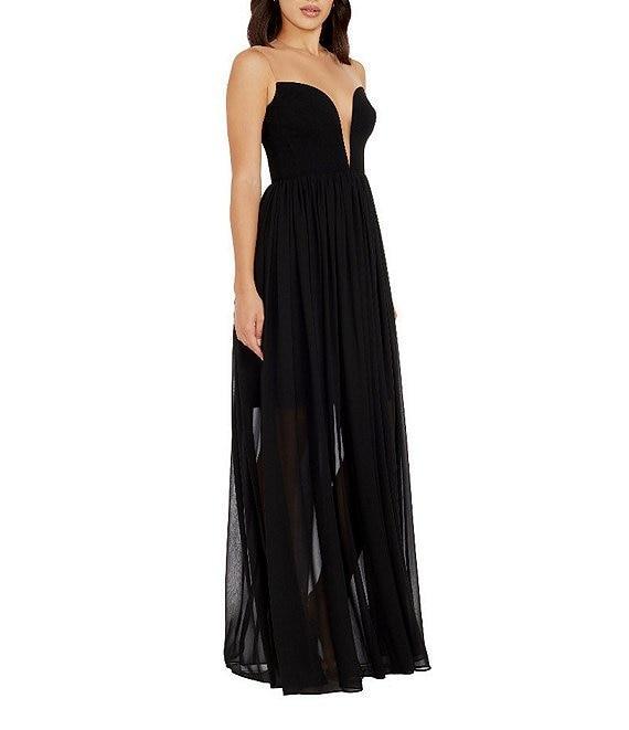 Dress the Population Illusion Plunge Neck Sleeveless Fit and Flare Gown Product Image