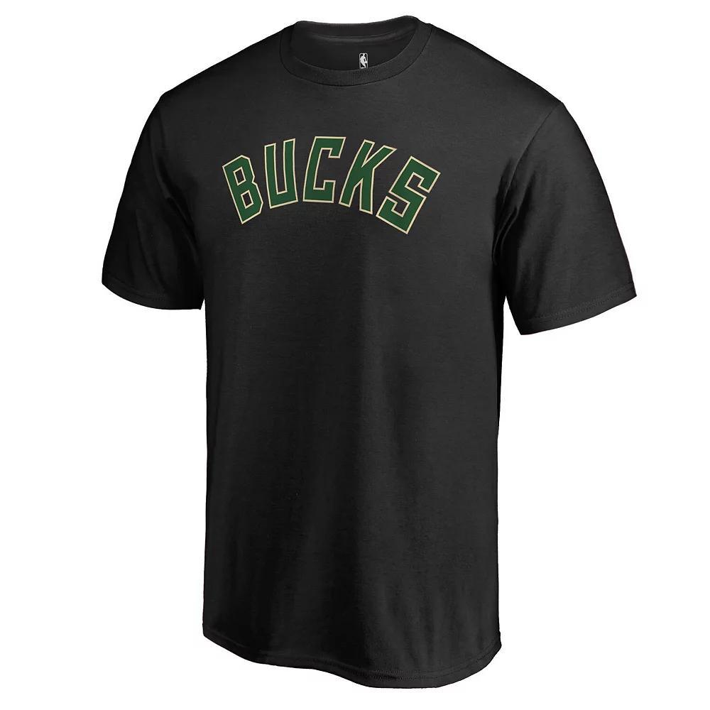 Men's Fanatics Branded Black Milwaukee Bucks Primary Wordmark T-Shirt, Size: Medium Product Image