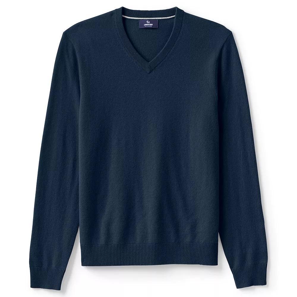 Men's Lands' End Fine-Gauge Cashmere V-neck Sweater, Size: Large, Black Product Image