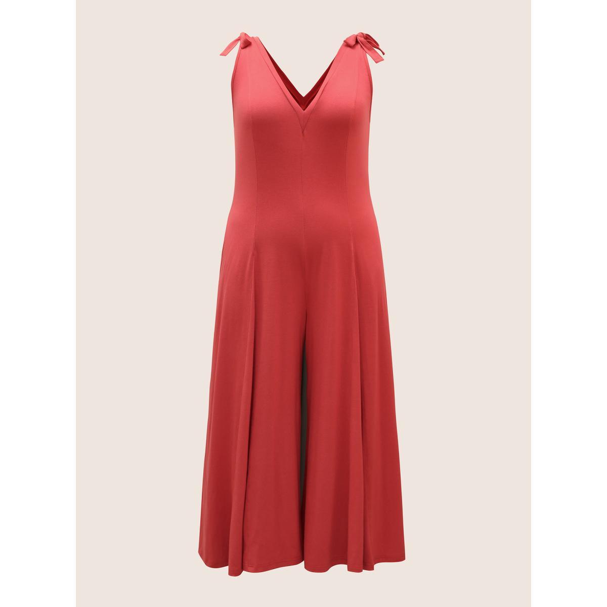 Plus Size OrangeRed Supersoft Essentials V Neck Solid Tie Knot Jumpsuit Women Casual Sleeveless V-neck Everyday Loose Jumpsuits BloomChic 18-20/2X Product Image