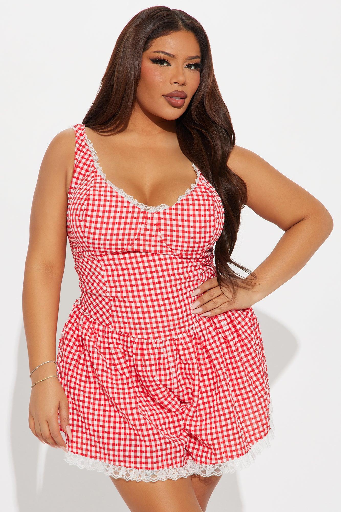 Daydreaming Gingham Romper - Red/combo Product Image