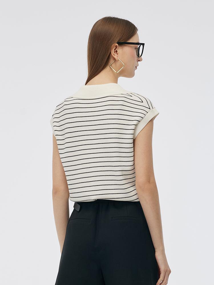 Tencel Stripe Women Cap Sleeve Knit Top Product Image
