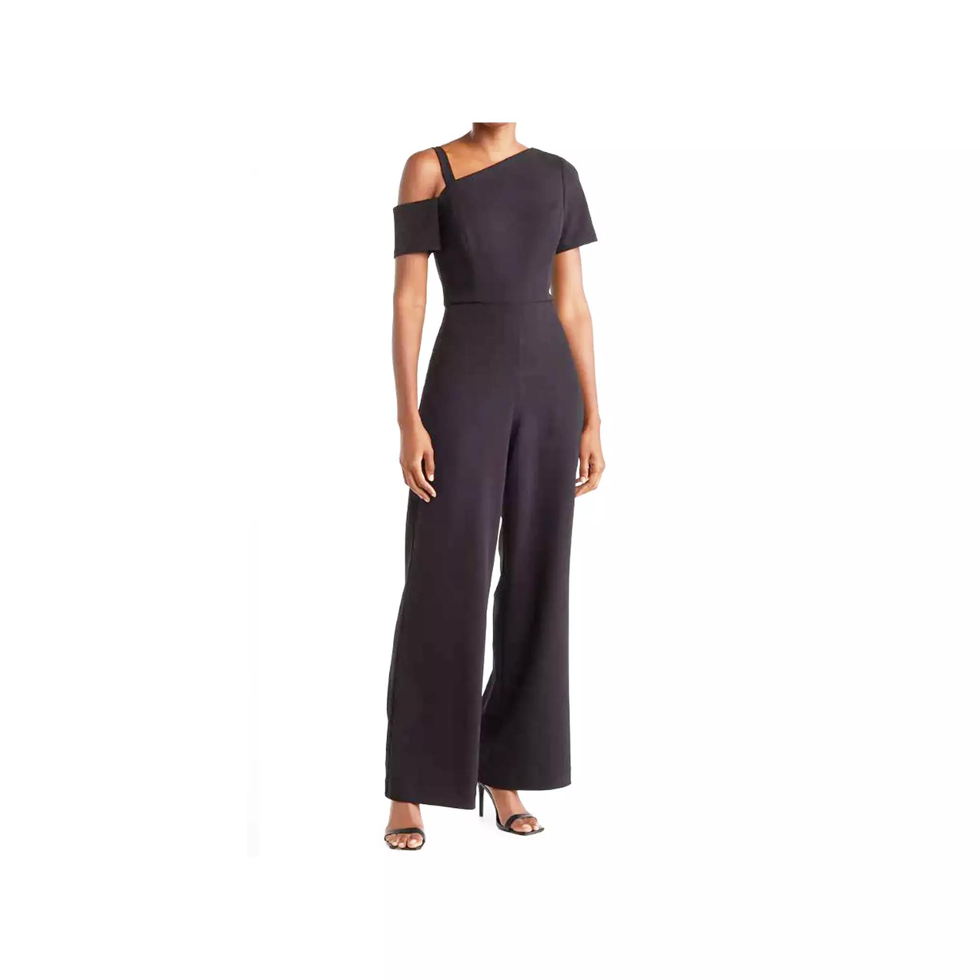 Women's Focus By Shani Asymmetric Scuba Crepe Knit Jumpsuit, Size: 2, Black Product Image