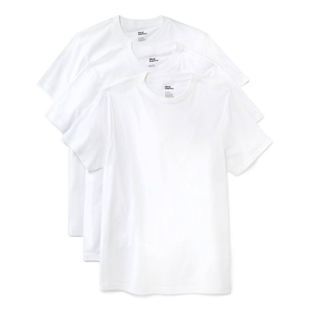 Men's Crew Neck T-Shirt 3pk - Dealworthy™ White M: Cotton Blend, Recycled Polyester, Short Sleeve, Machine Washable Product Image