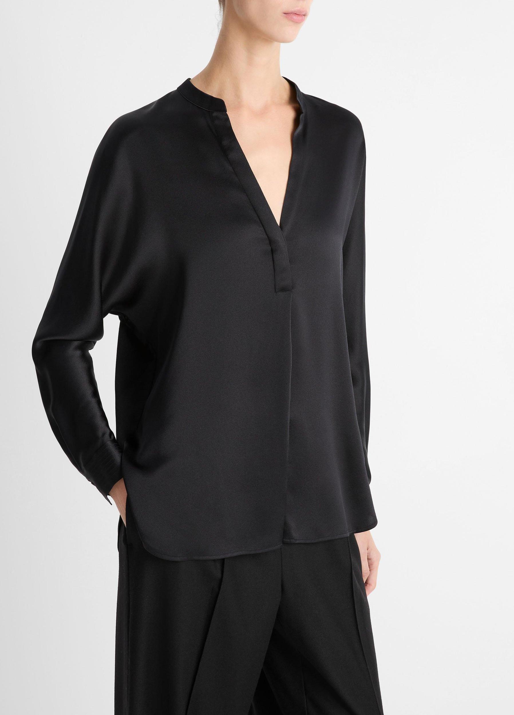 Silk Satin Band-Collar Blouse Product Image