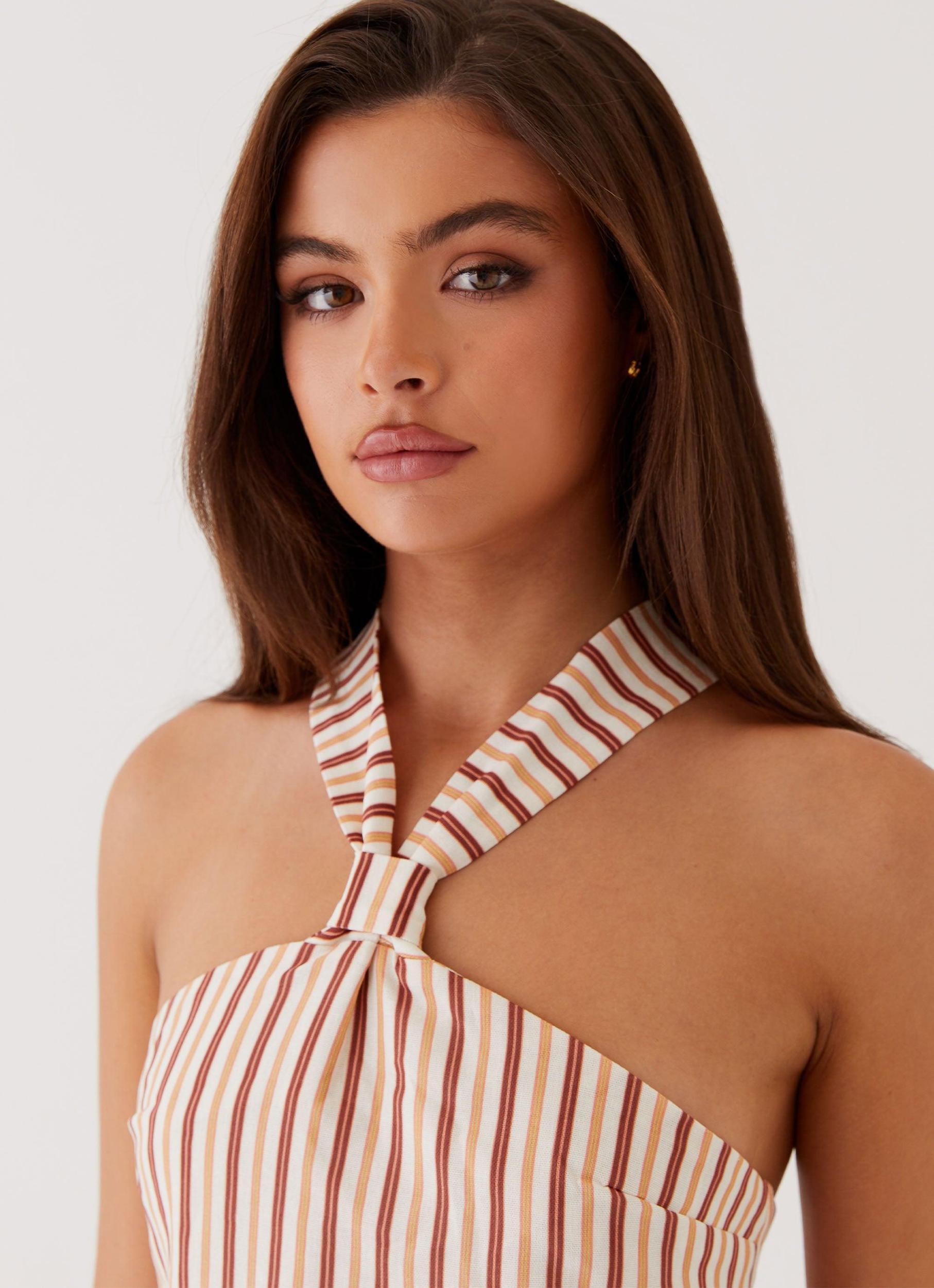 Keira Linen Mini Dress - Passionfruit Stripe Product Image