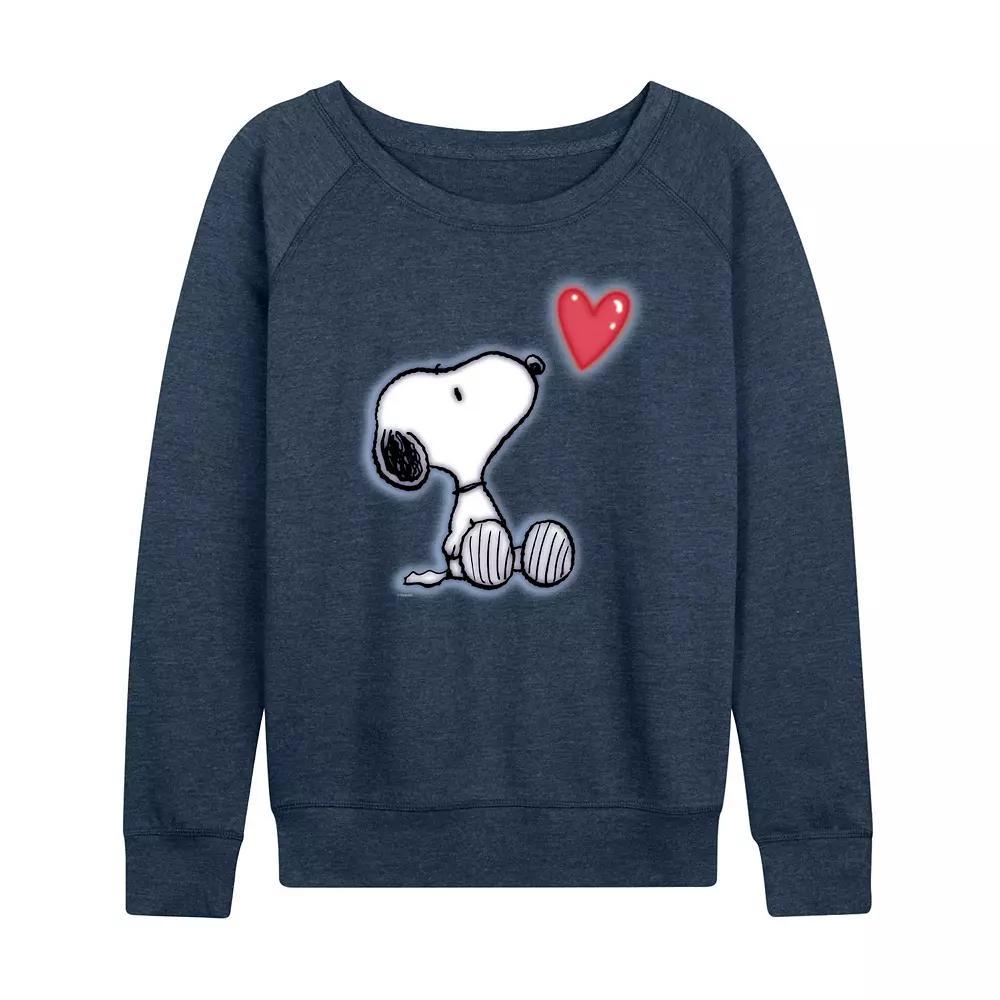 Womens Peanuts Snoopy Heart French Terry Long Sleeve Tee, Girls Heather Grey Gray Product Image