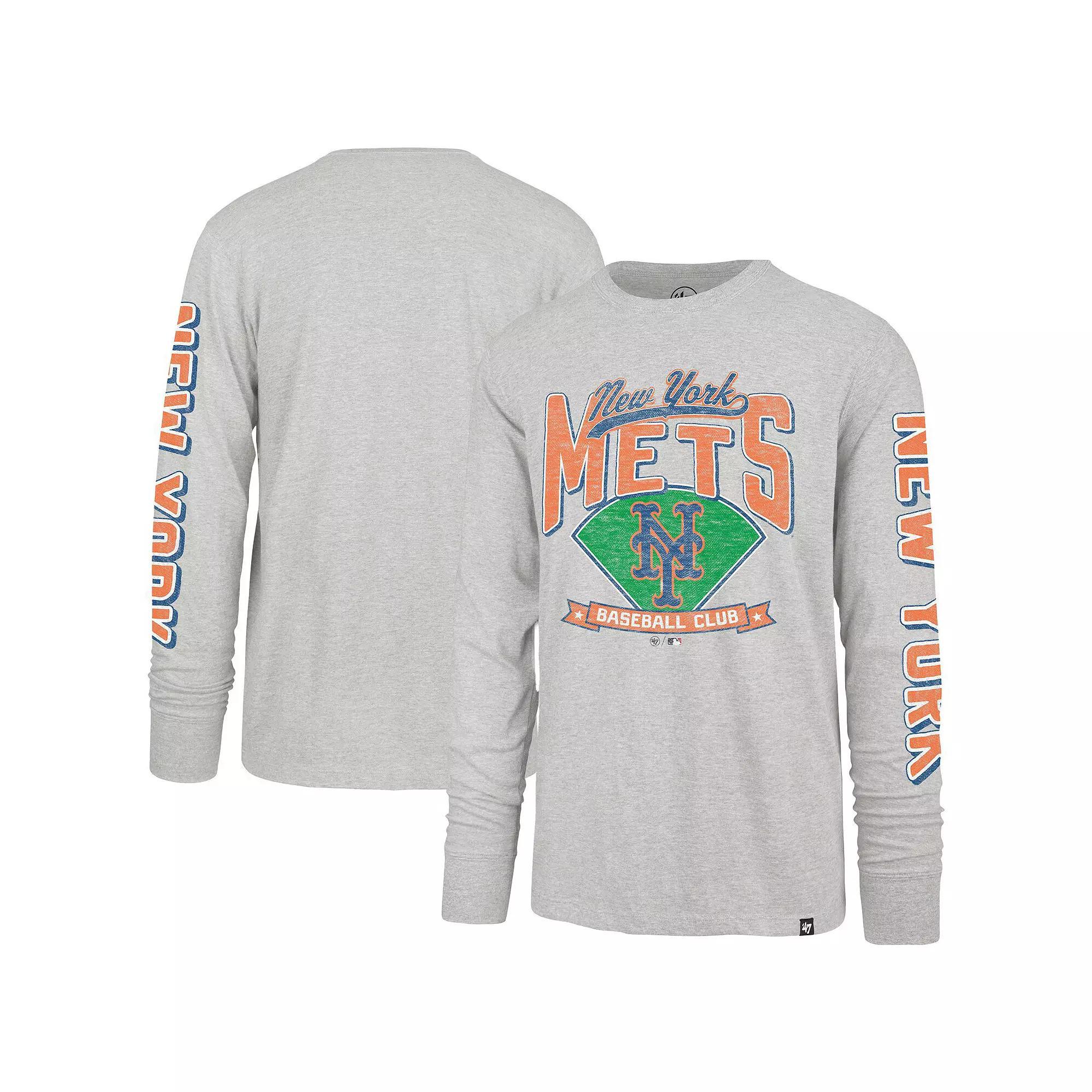 Men's '47 Gray New York Mets Fair Ball Franklin Long Sleeve T-Shirt, Size: 2XL, Grey Product Image