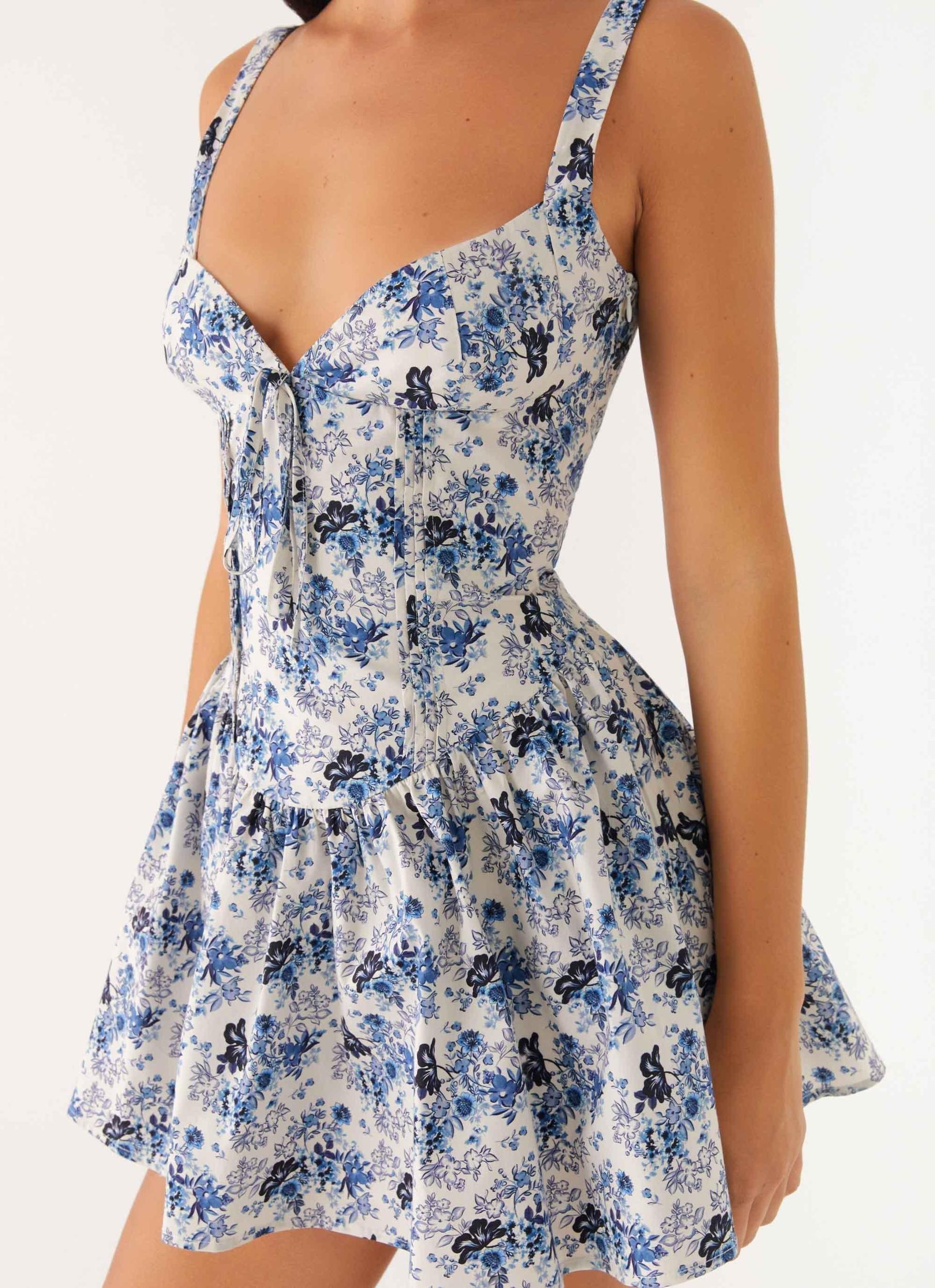 Nash Bust Mini Dress - Serene Sky Floral Product Image