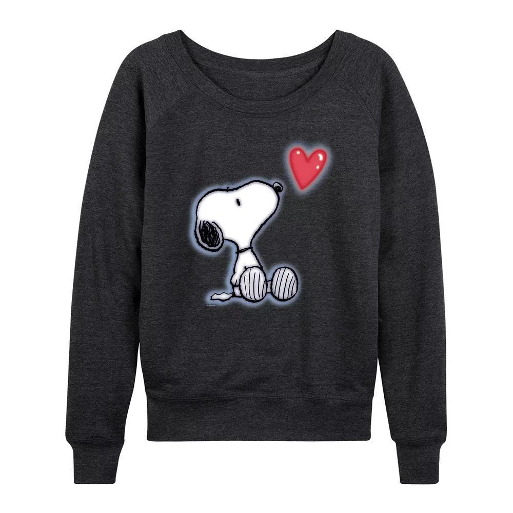Womens Peanuts Snoopy Heart French Terry Long Sleeve Tee, Girls Heather Grey Gray Product Image