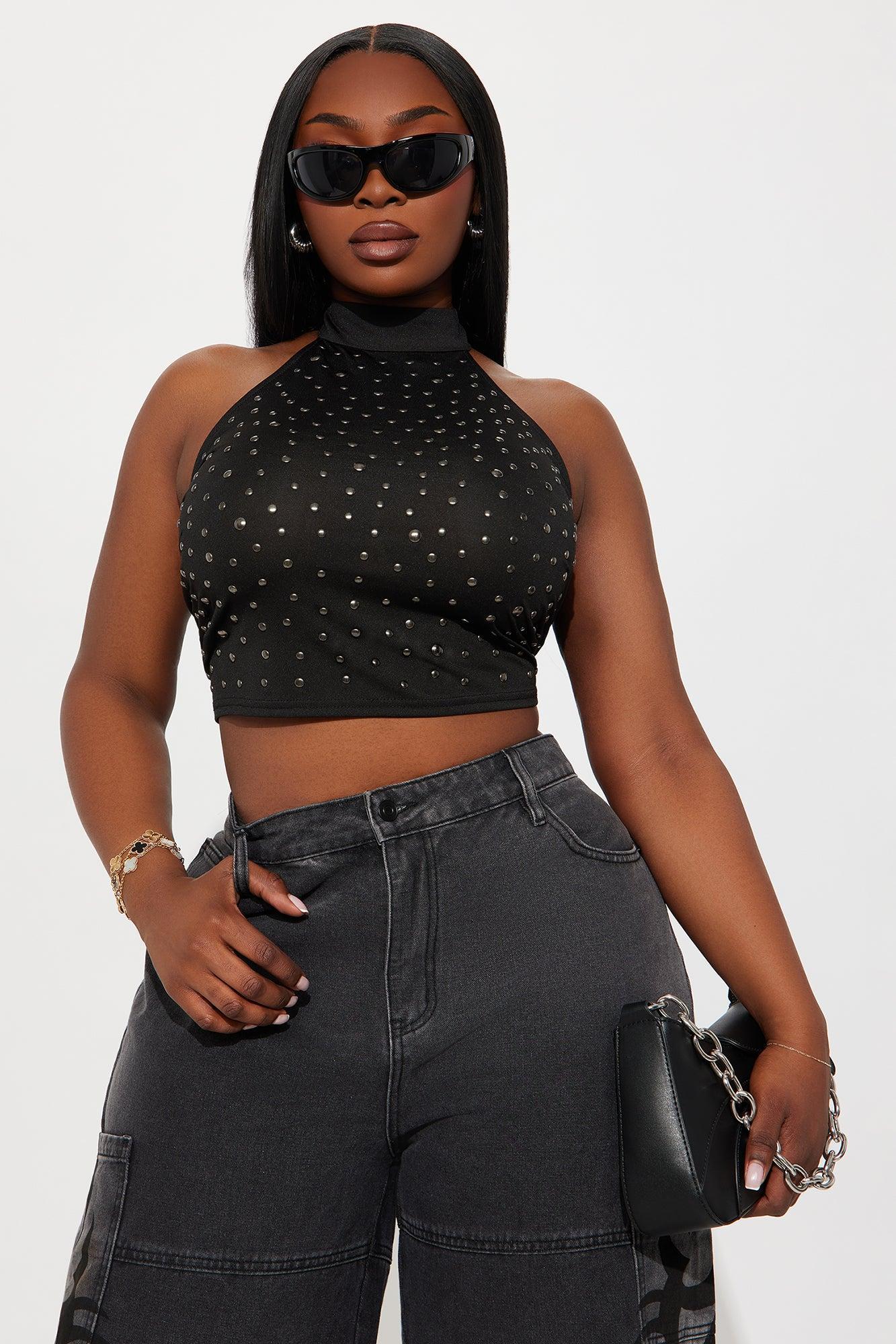 Ramona Mock Neck Halter Top - Black Product Image