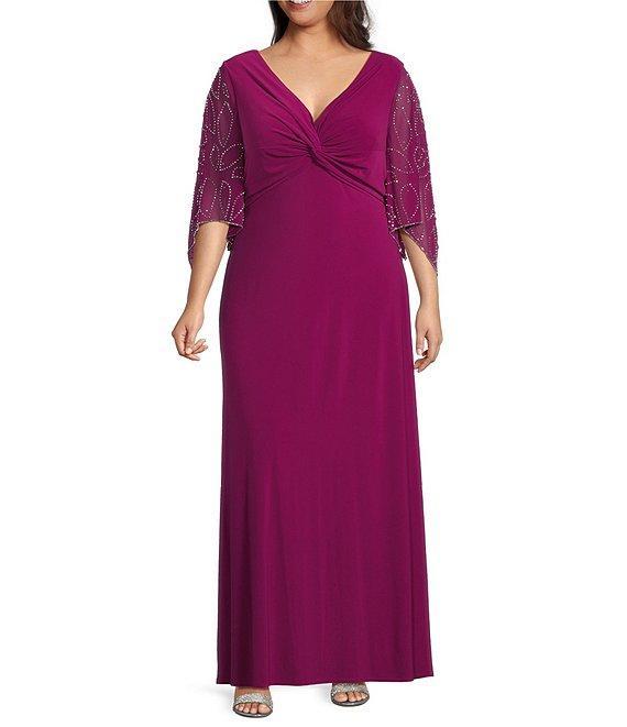 Marina Plus Size Beaded Short Sleeve Jersey Knot Front Dress Product Image
