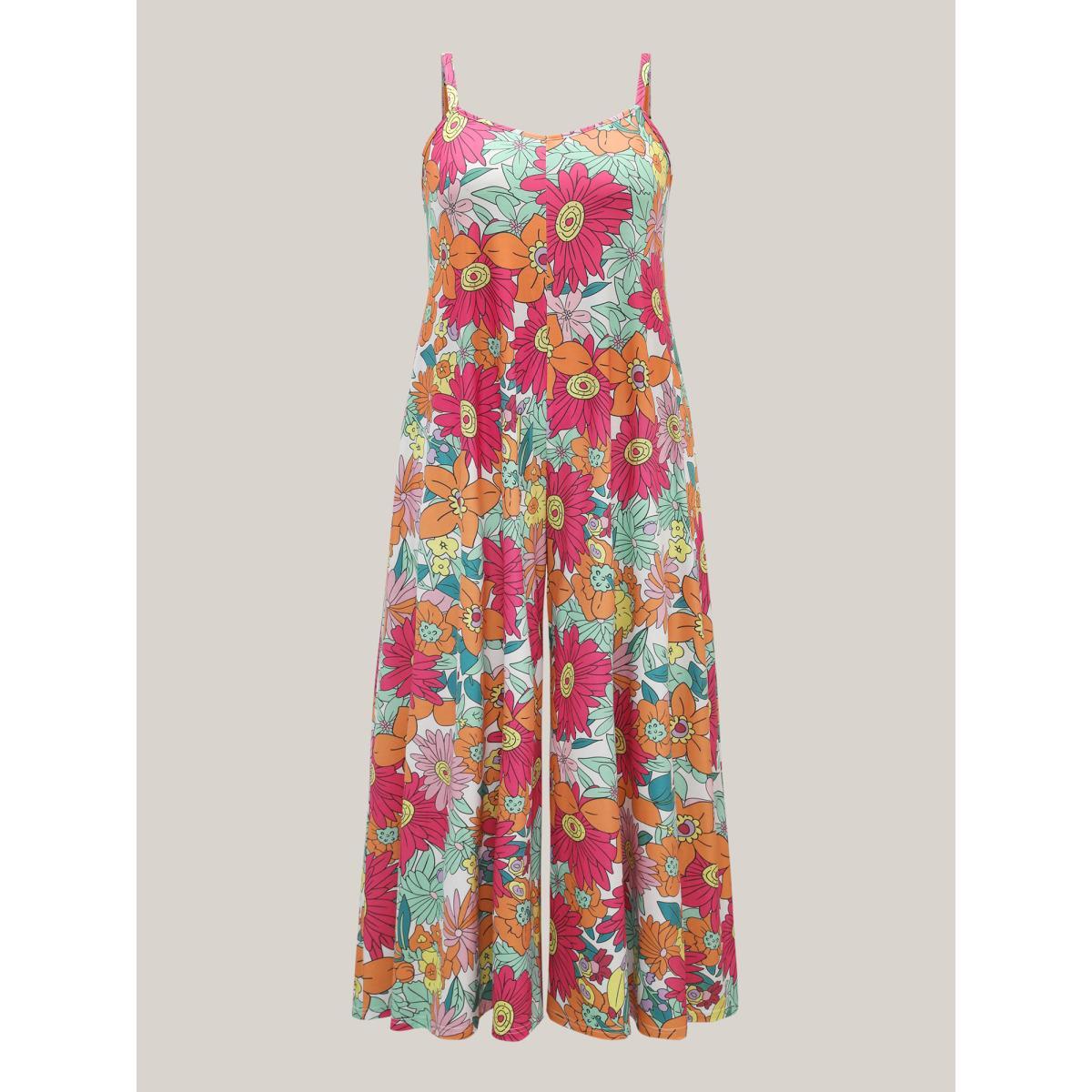 Plus Size Multicolor Vivid Groove Stretchy Adjustable Jumpsuit Women Sleeveless Non Everyday-Casual Loose Jumpsuits BloomChic 30/6X Product Image