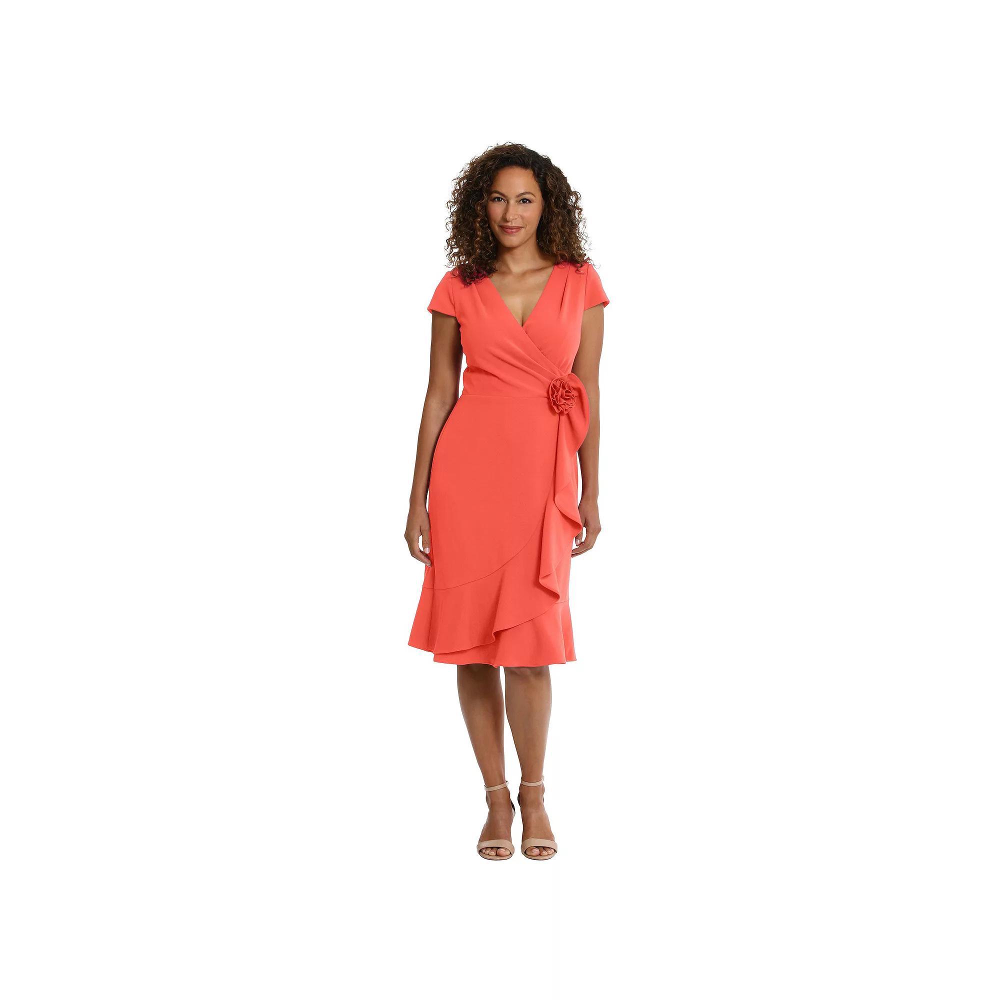 Petite London Times Surplice Neck Cap Sleeve Faux Wrap Cascade Ruffle Dress, Women's, Size: 14 Petite, Pink Product Image