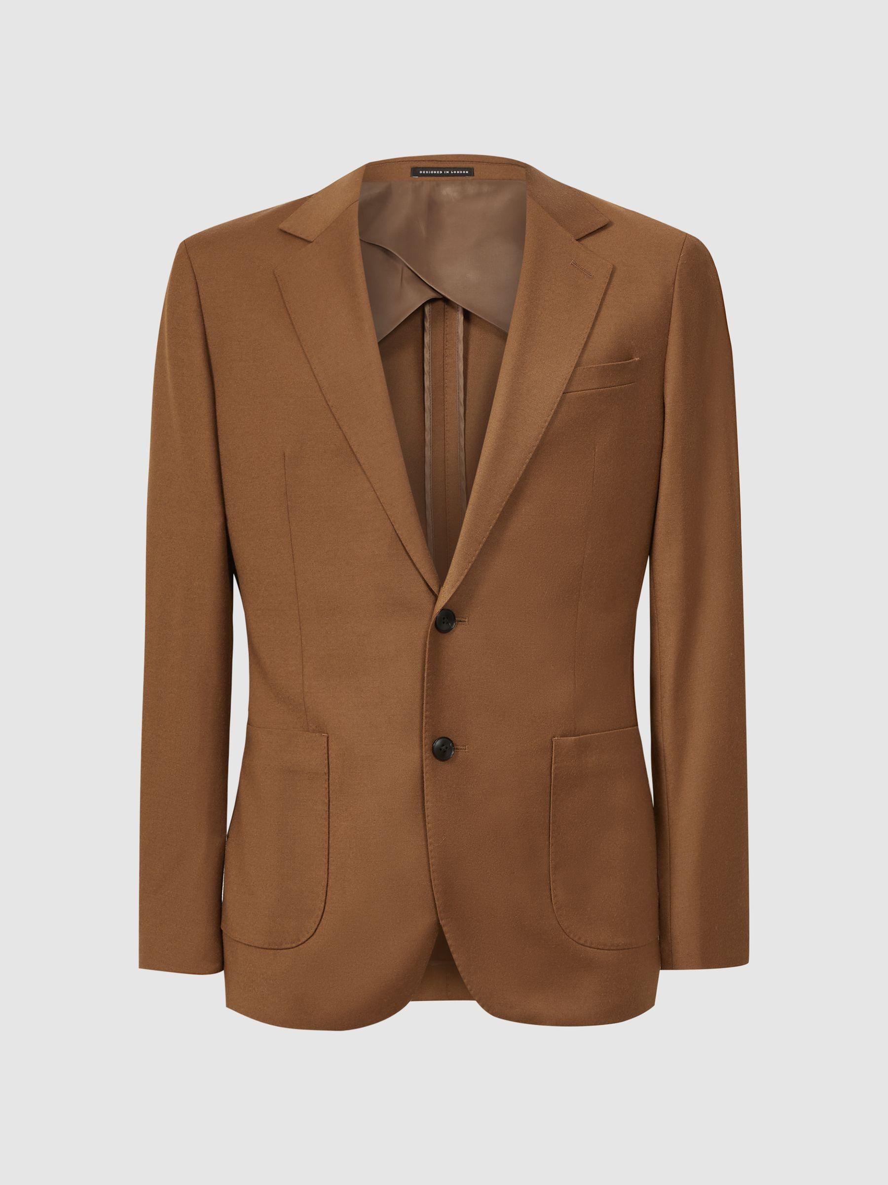 Slim Fit Wool Blend Single Breasted Blazer in Tobacco Product Image
