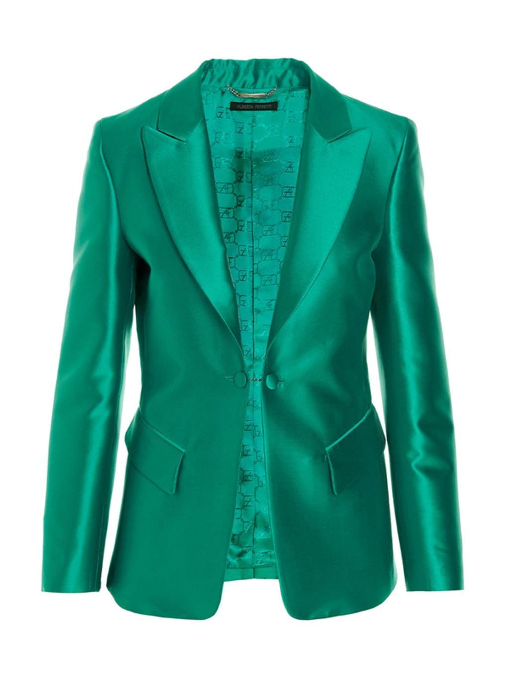 ALBERTA FERRETTI Single Breast Satin Blazer Jacket Jackets Green Product Image