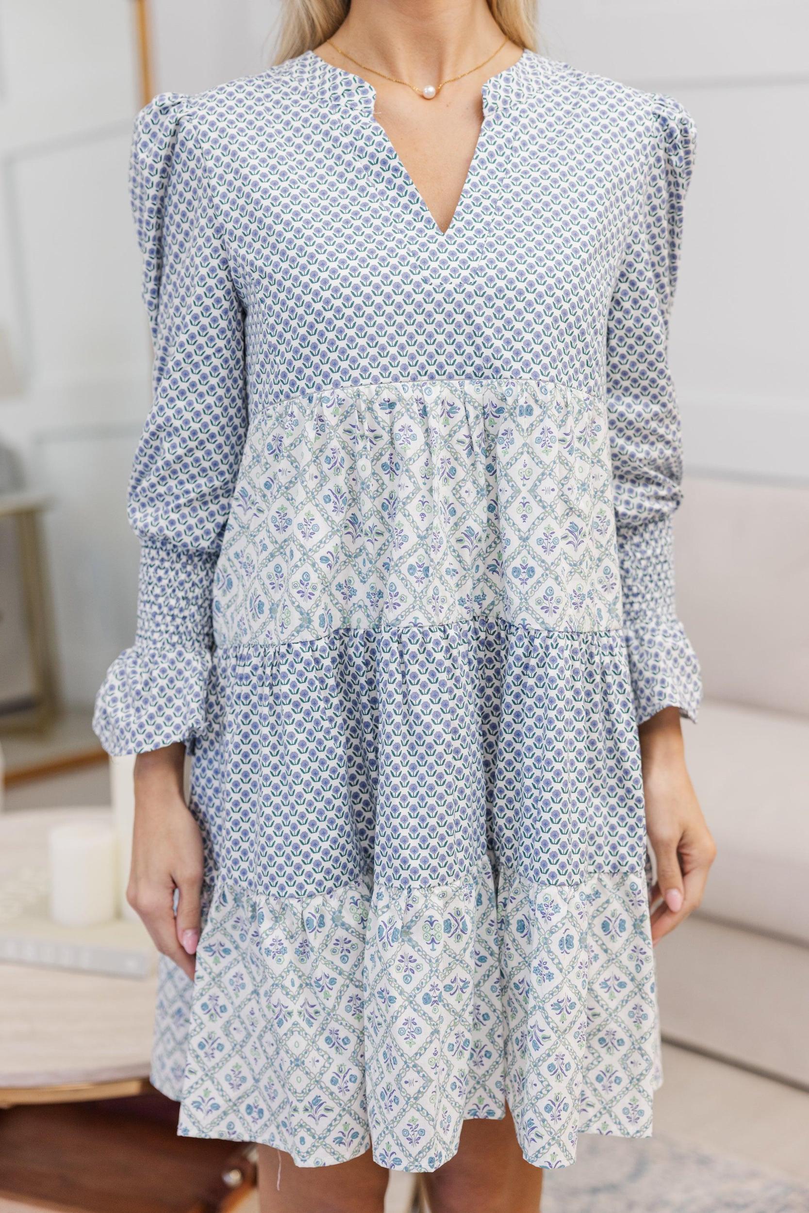 NURSING COLLECTION: In Your Happy Place Blue Mixed Print Dress Female Product Image