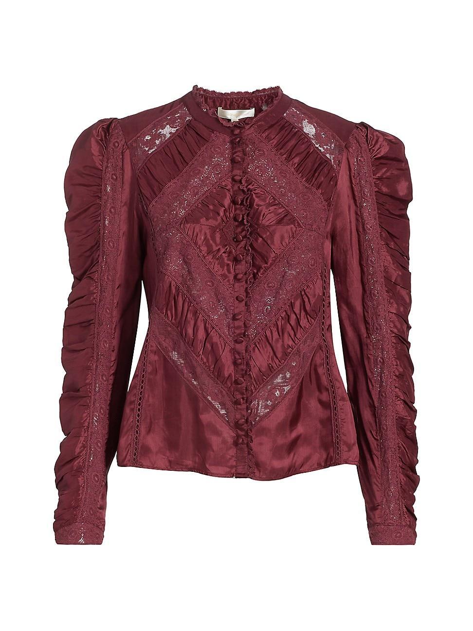 Womens Isaline Ruched Lace Long-Sleeve Top Product Image