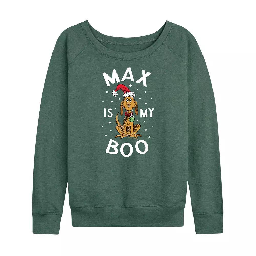 Women's Dr. Seuss The Grinch Max Is My Boo French Terry Long Sleeve Tee, Girl's, Size: Large, Grey Indigo Product Image