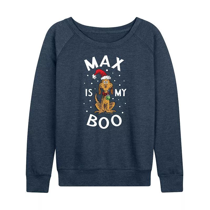 Women's Dr. Seuss The Grinch Max Is My Boo French Terry Long Sleeve Tee, Girl's, Size: Large, Grey Indigo Product Image