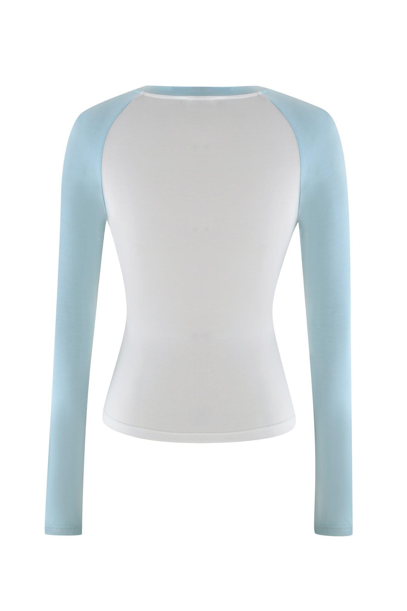 CAMELIA RAGLAN TOP - WHITE : BLUE Product Image