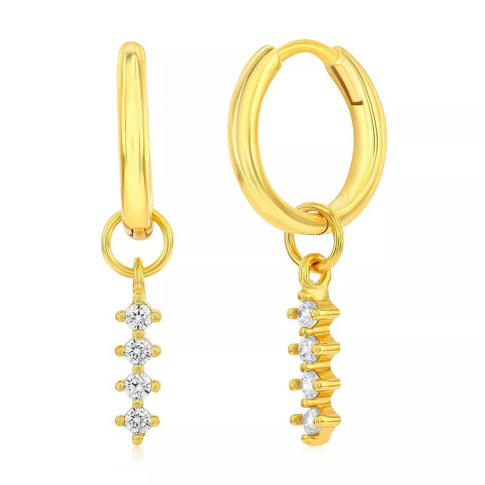 Argento Bella Sterling Silver Cubic Zirconia Vertical 4-Prong Hoop Earrings, Women's, Gold Tone Product Image
