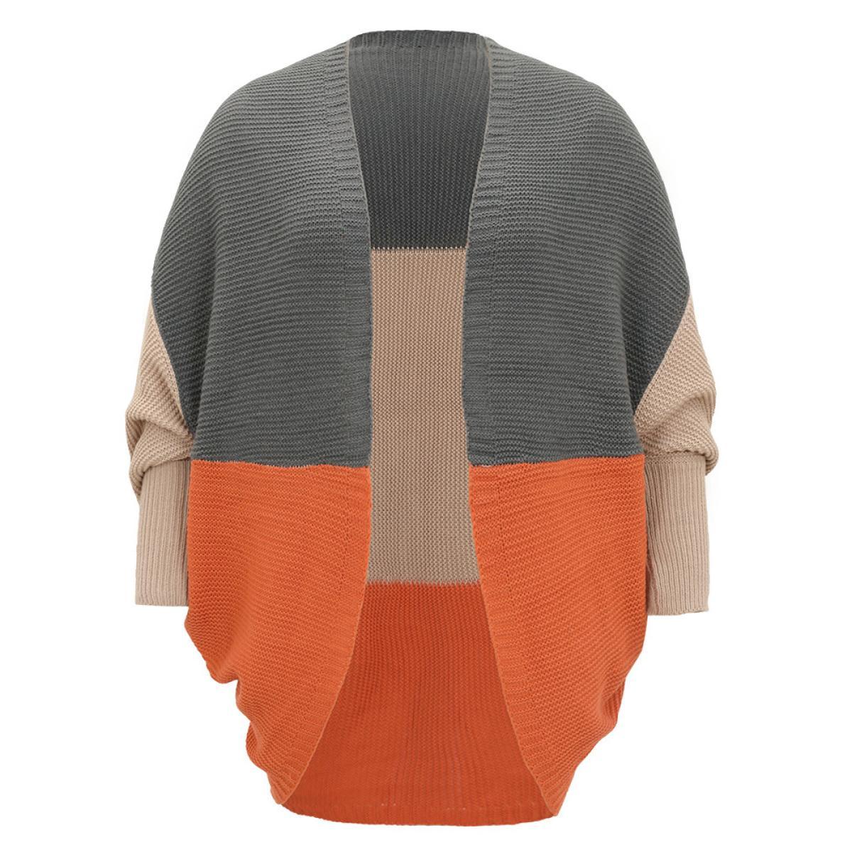 Plus Size Colorblock Batwing Sleeve Patchwork Cardigan Multicolor Women Casual Loose Long Sleeve Everyday Cardigans BloomChic 12/L Product Image