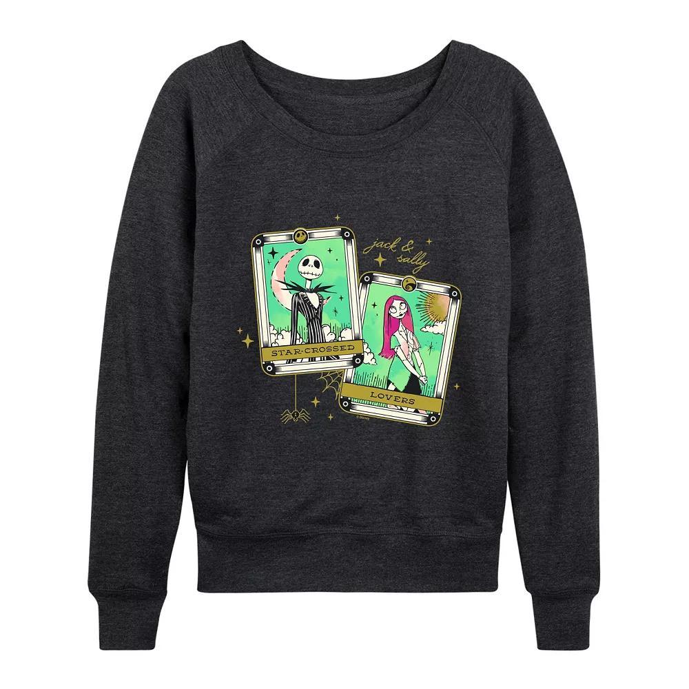 Disneys Nightmare Before Christmas Jack & Sally Womens Star-Crossed Lovers French Terry Long Sleeve Tee Heather Grey Product Image